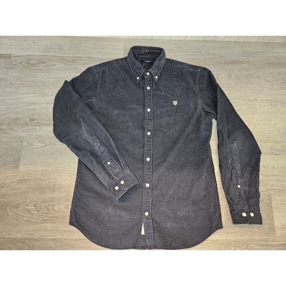 Jack & Jones Premium Mens Corduroy Button Down Shirt Charcoal Grey M 12197800